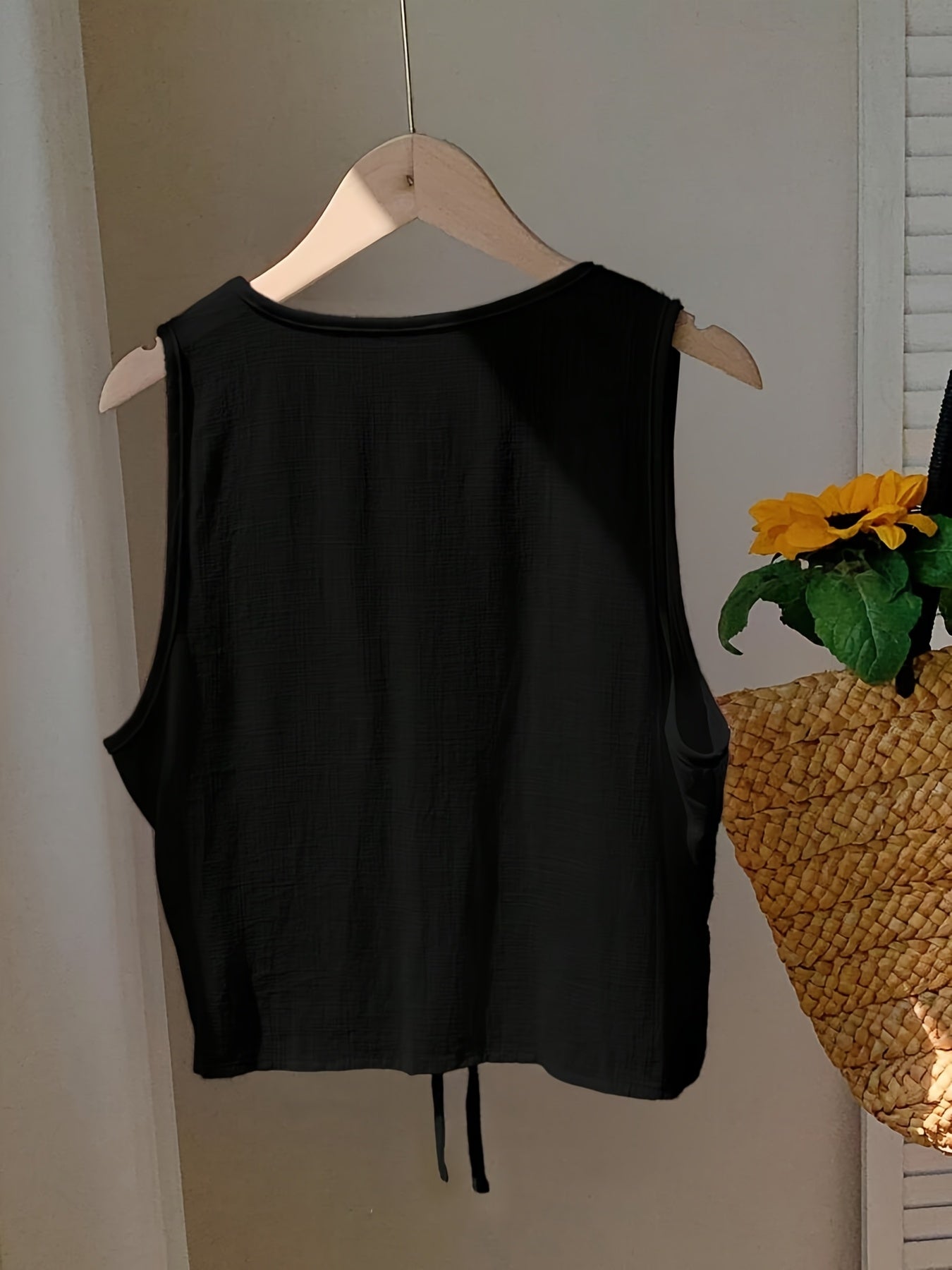 Damen ärmellose Weste mit Schleifen-Detail und V-Ausschnitt – Modische Layering-Weste für Freizeit und Alltag
