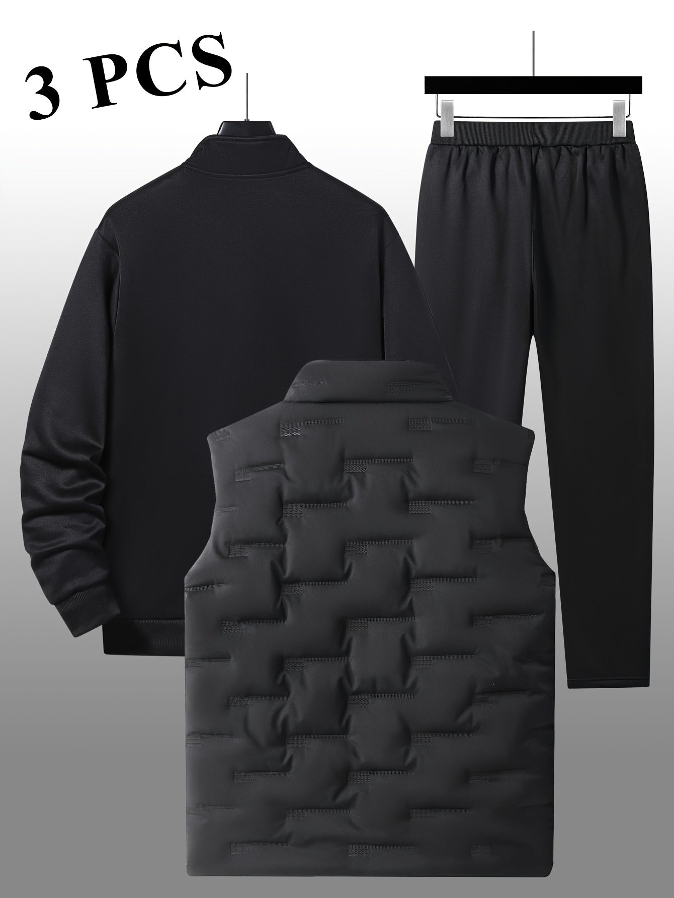 Herren 3-teiliges Sportoutfit mit Stehkragen-Trainingsjacke, Jogginghose und Steppweste