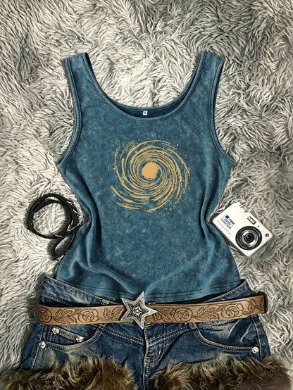 Damen Vintage Tanktop mit Spiral-Print – Retro Style für Festivals und Freizeit