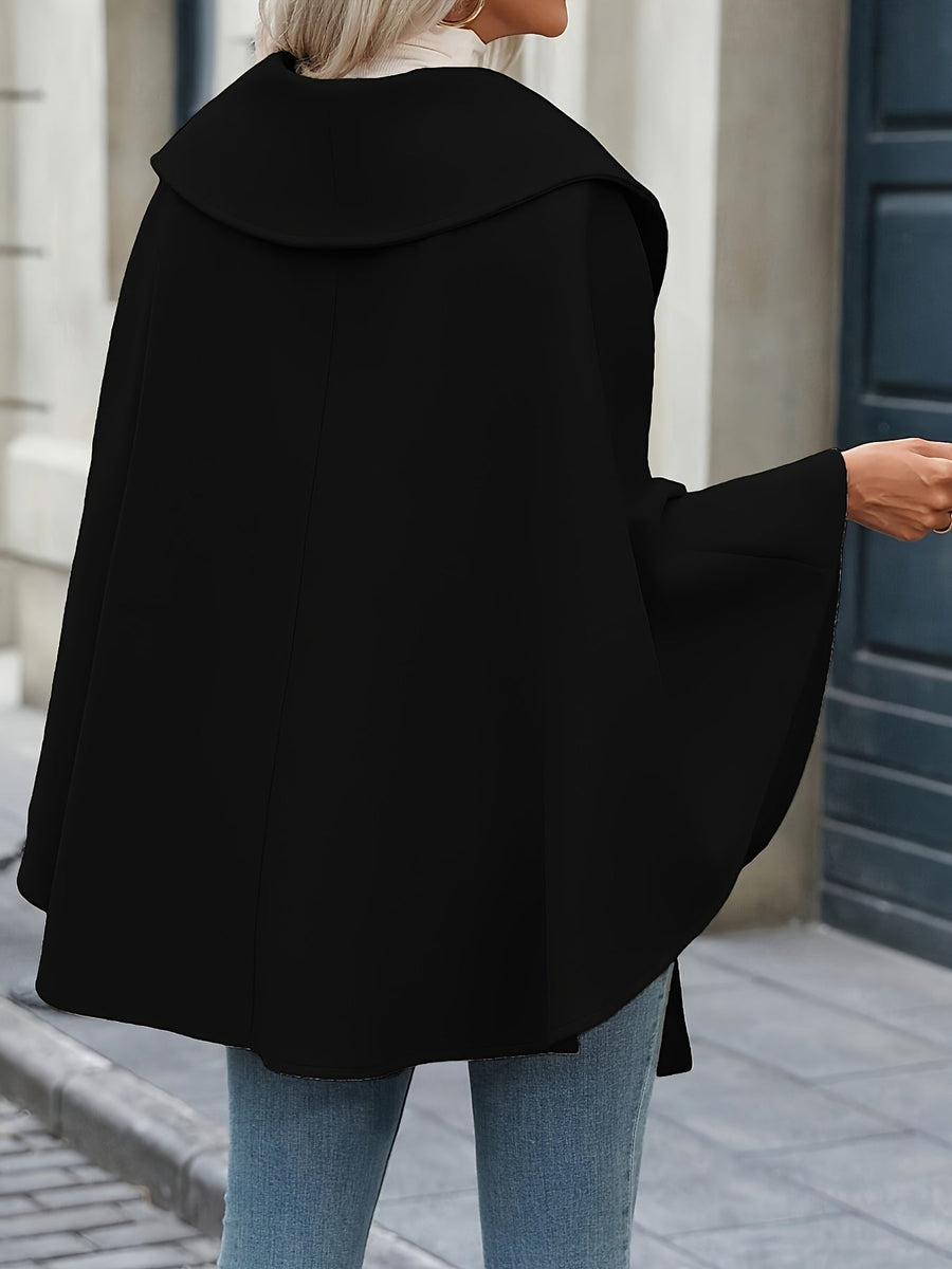 Damen Cape Mantel mit Bindegürtel, Wickelkragen und weitem Schnitt
