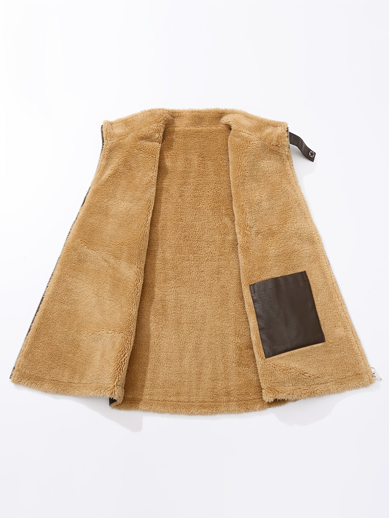 Herren Weste im Lederlook mit Teddyfutter und Reißverschluss, Multi-Taschen Design