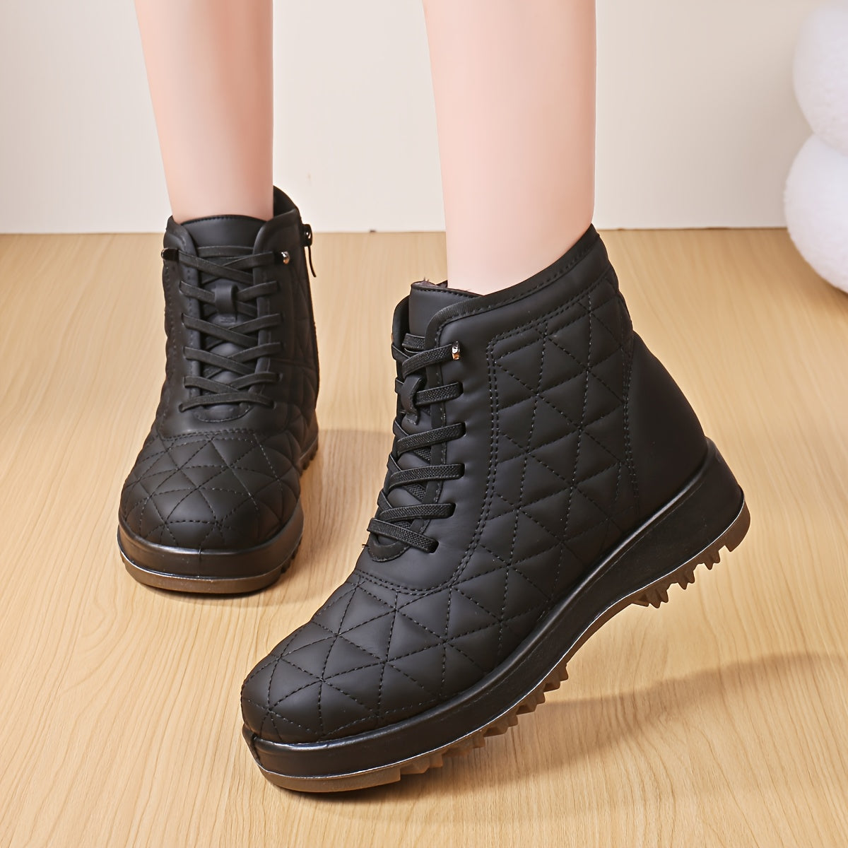 Damen Winterstiefeletten Stepp-Design Profilsohle Schnürung Reißverschluss