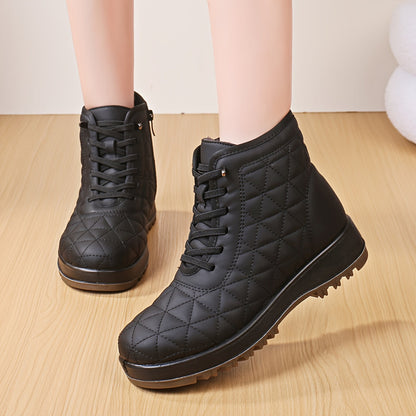 Damen Winterstiefeletten Stepp-Design Profilsohle Schnürung Reißverschluss