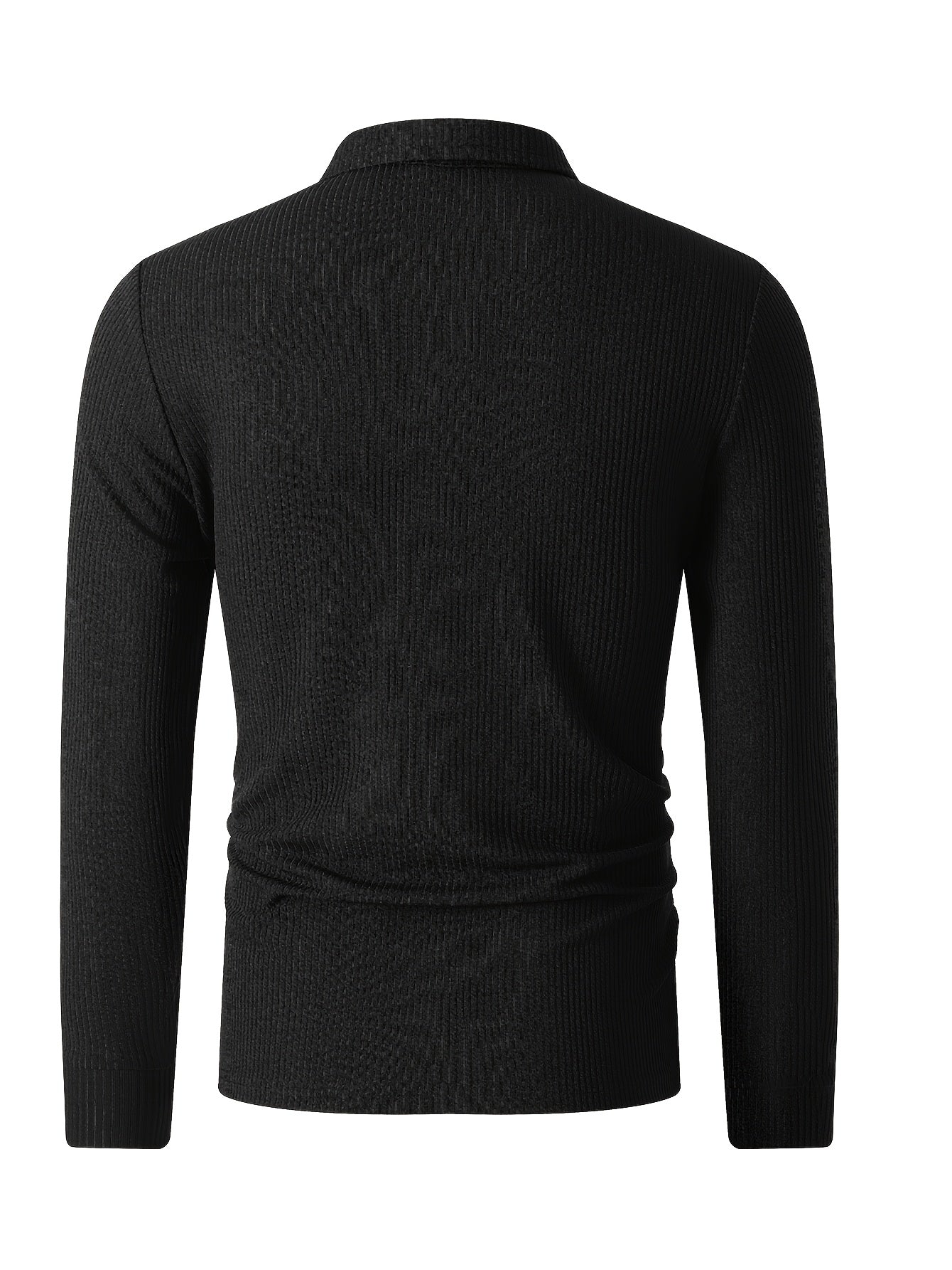 Herren Rippstrick Polo-Pullover mit Reißverschluss, Langarm