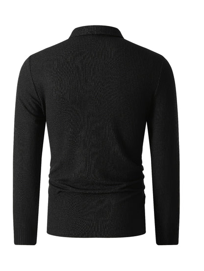 Herren Rippstrick Polo-Pullover mit Reißverschluss, Langarm