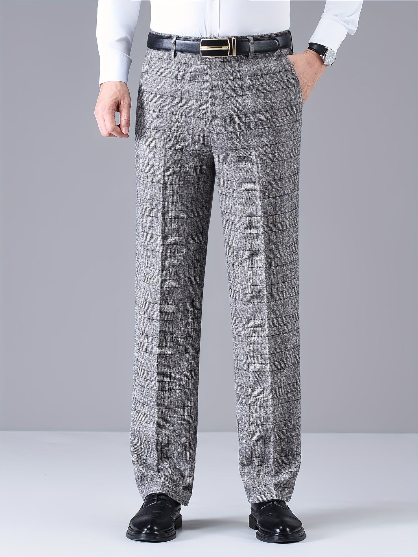 Herren Hose Kariert Gerades Bein Klassischer Schnitt Elegante Freizeithose