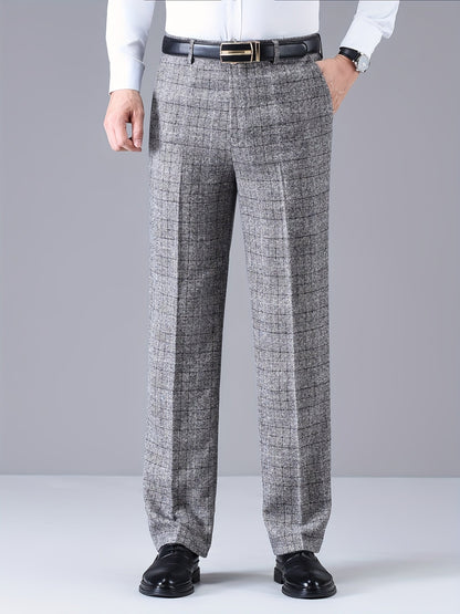 Herren Hose Kariert Gerades Bein Klassischer Schnitt Elegante Freizeithose
