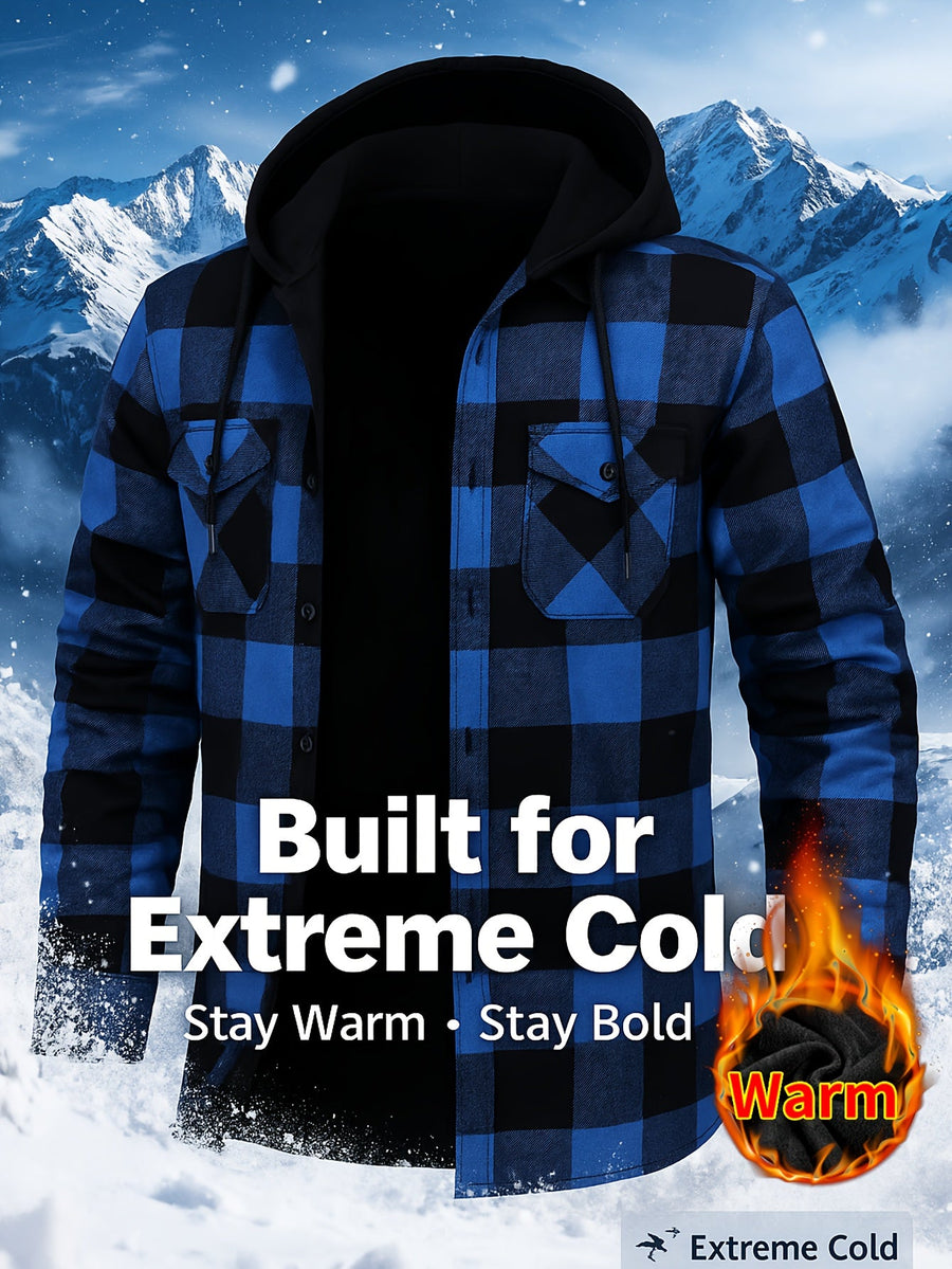 Herren Kariertes Flanell Hemd Jacke mit Kapuze und warmer Fütterung