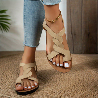 Damen Zehentrenner-Sandalen mit Wellenriemen und Sternendetail – Elegante Flats für Urlaub & Freizeit