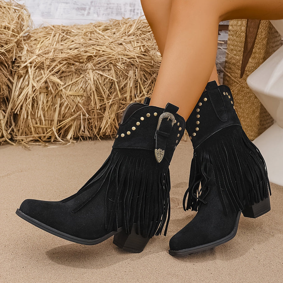 Western Stiefeletten Damen mit Fransen & Nieten, Hellbraun