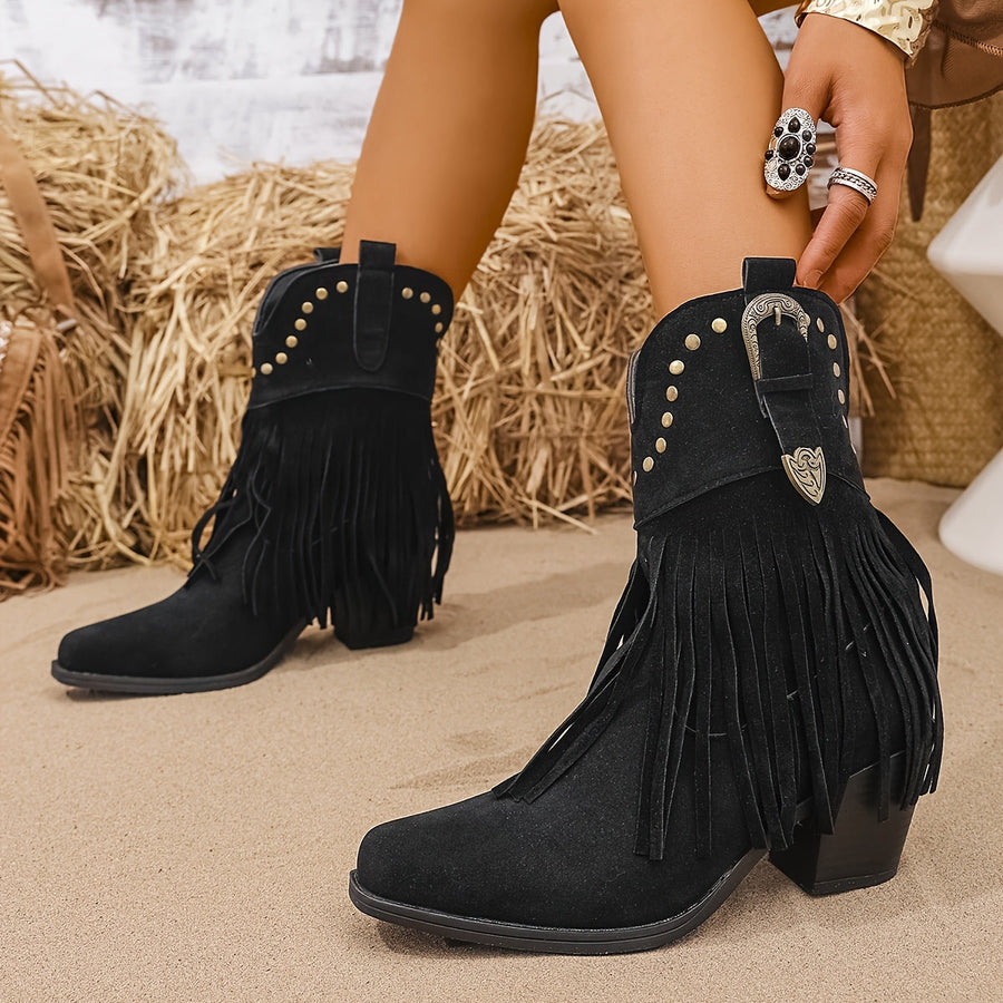 Western Stiefeletten Damen mit Fransen & Nieten, Hellbraun