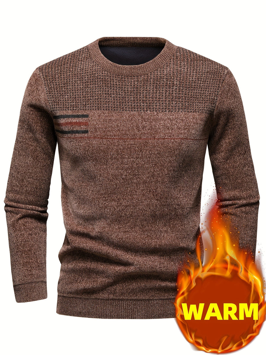 Herren Pullover Rundhals Rippstrick Optik Warm Winter