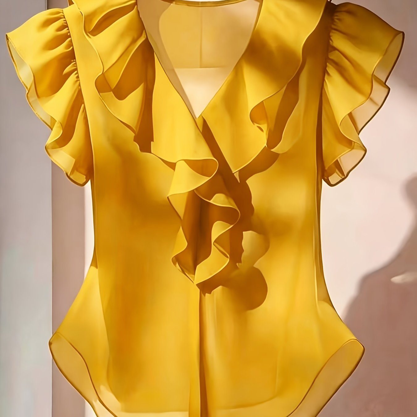 Damen Rüschenbluse mit V-Ausschnitt und Volantärmeln – Eleganter Stil für Büro und besondere Anlässe
