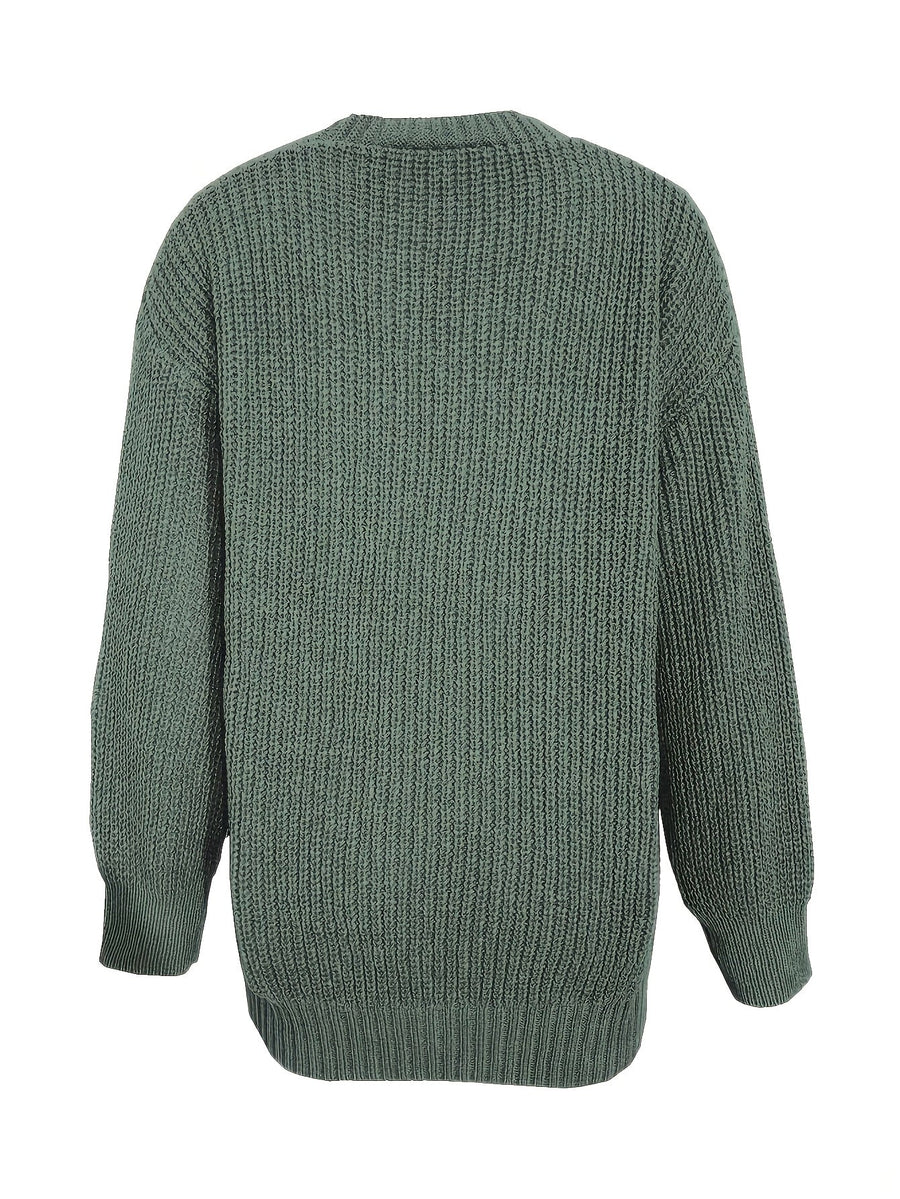 Damen Strickjacke Langarm V-Ausschnitt Knopfleiste Rippstrick Oversize