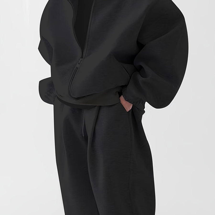 Unisex Trainingsanzug mit Kapuzenjacke und Jogginghose in Graumeliert