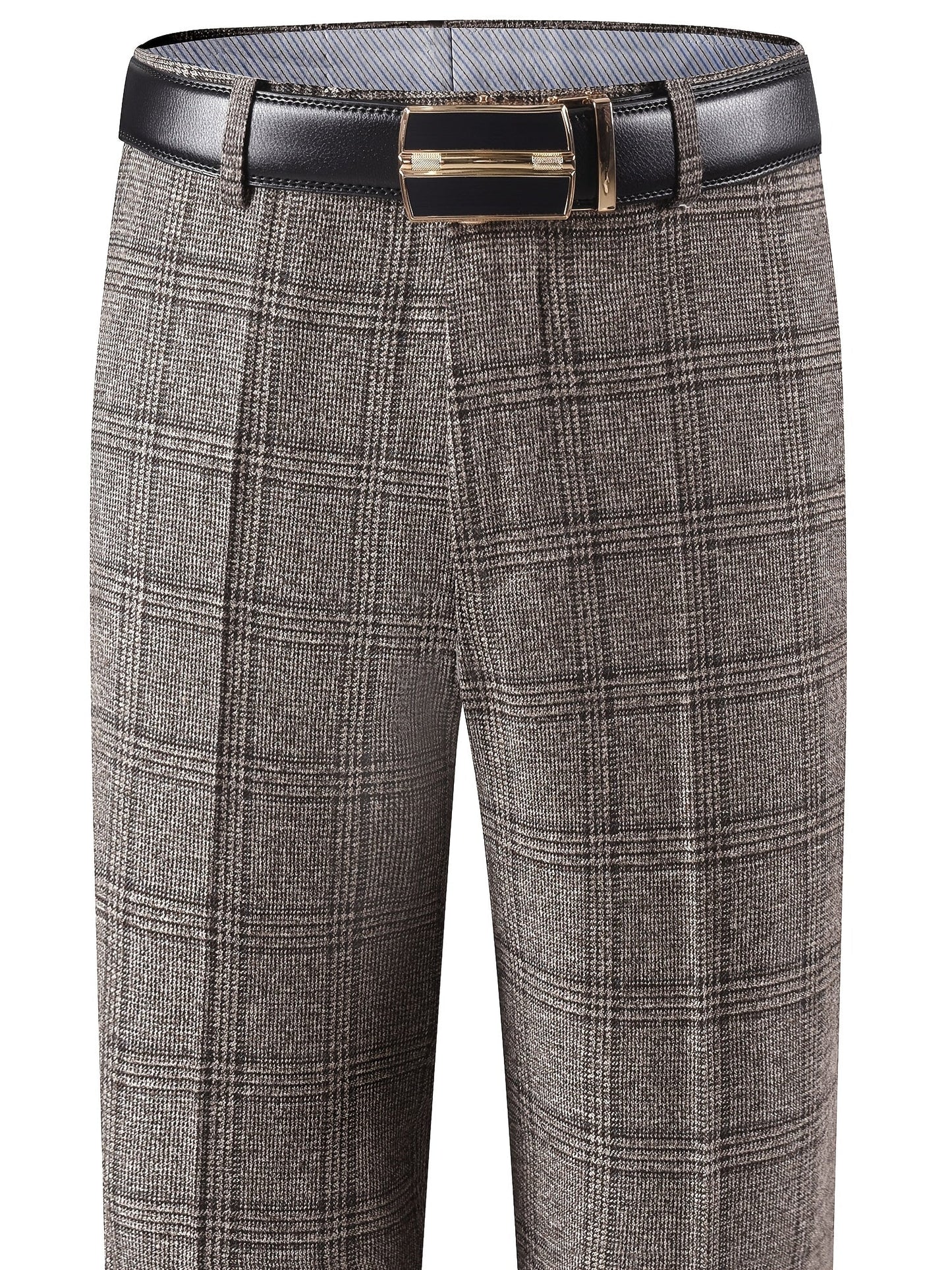 Herren Hose Kariert Gerades Bein Klassischer Schnitt Elegante Freizeithose