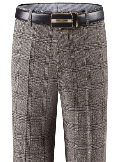 Herren Hose Kariert Gerades Bein Klassischer Schnitt Elegante Freizeithose