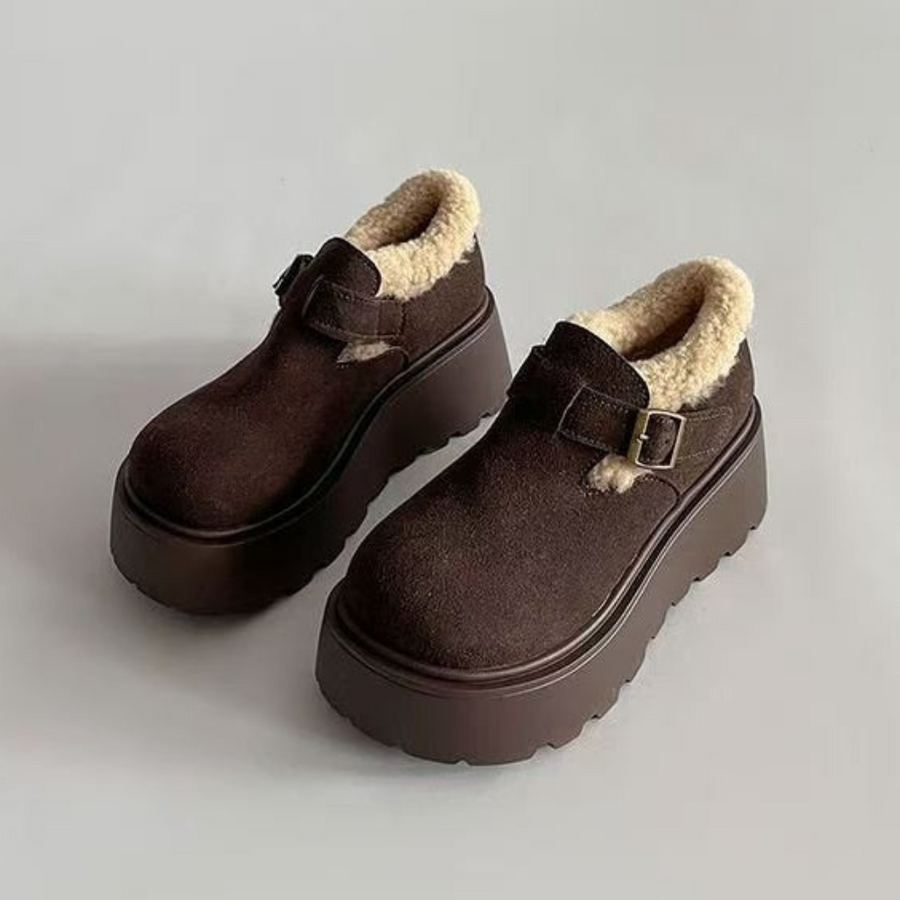 Damen Plateau-Schuh mit Schnalle & Futter, braun