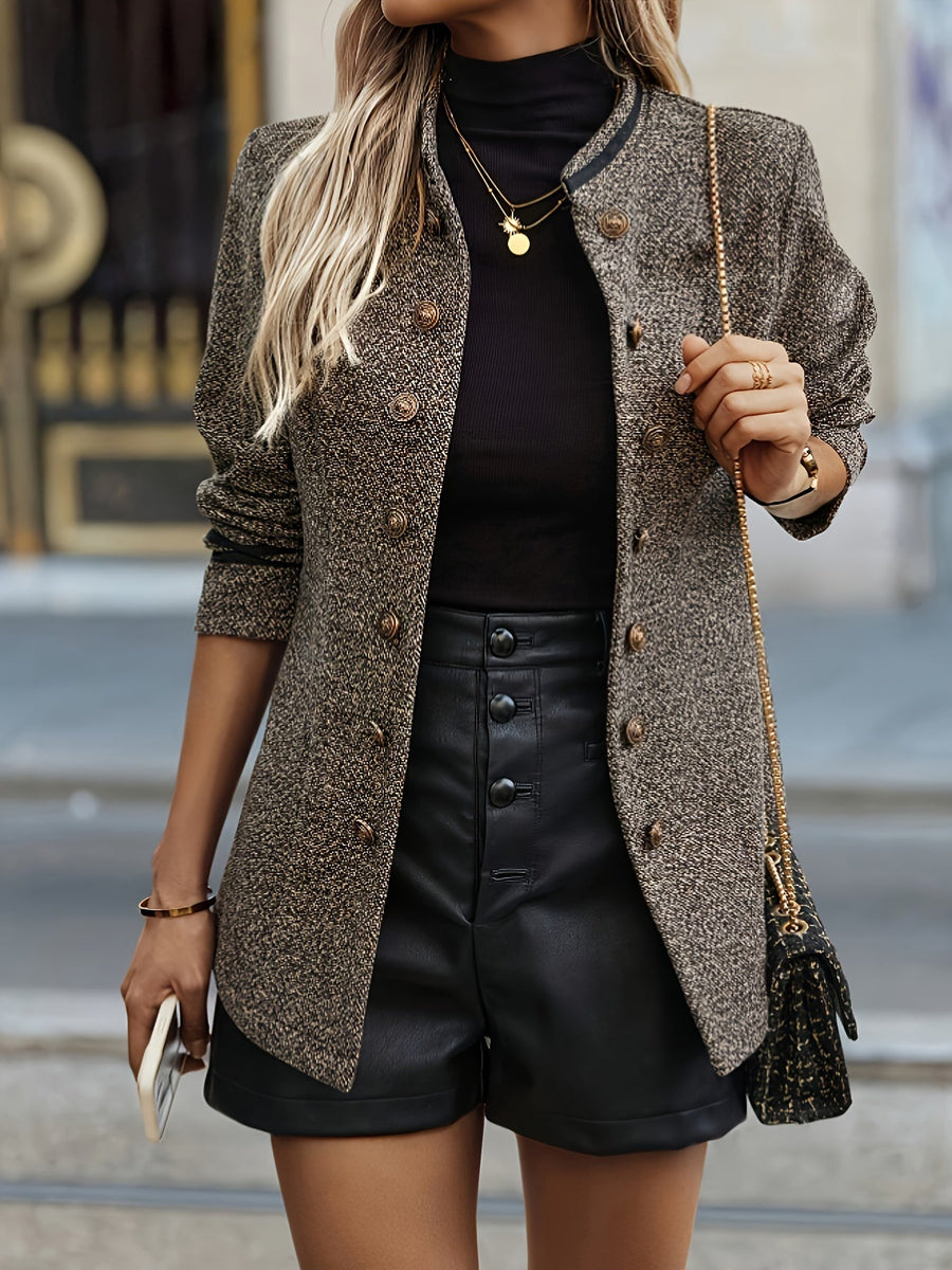 Dames tweedblazer in bruin met gouden knopen