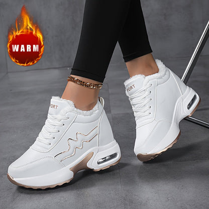 Damen Plateausneaker Weiß mit Faux-Fur Futter und Zierstreifen