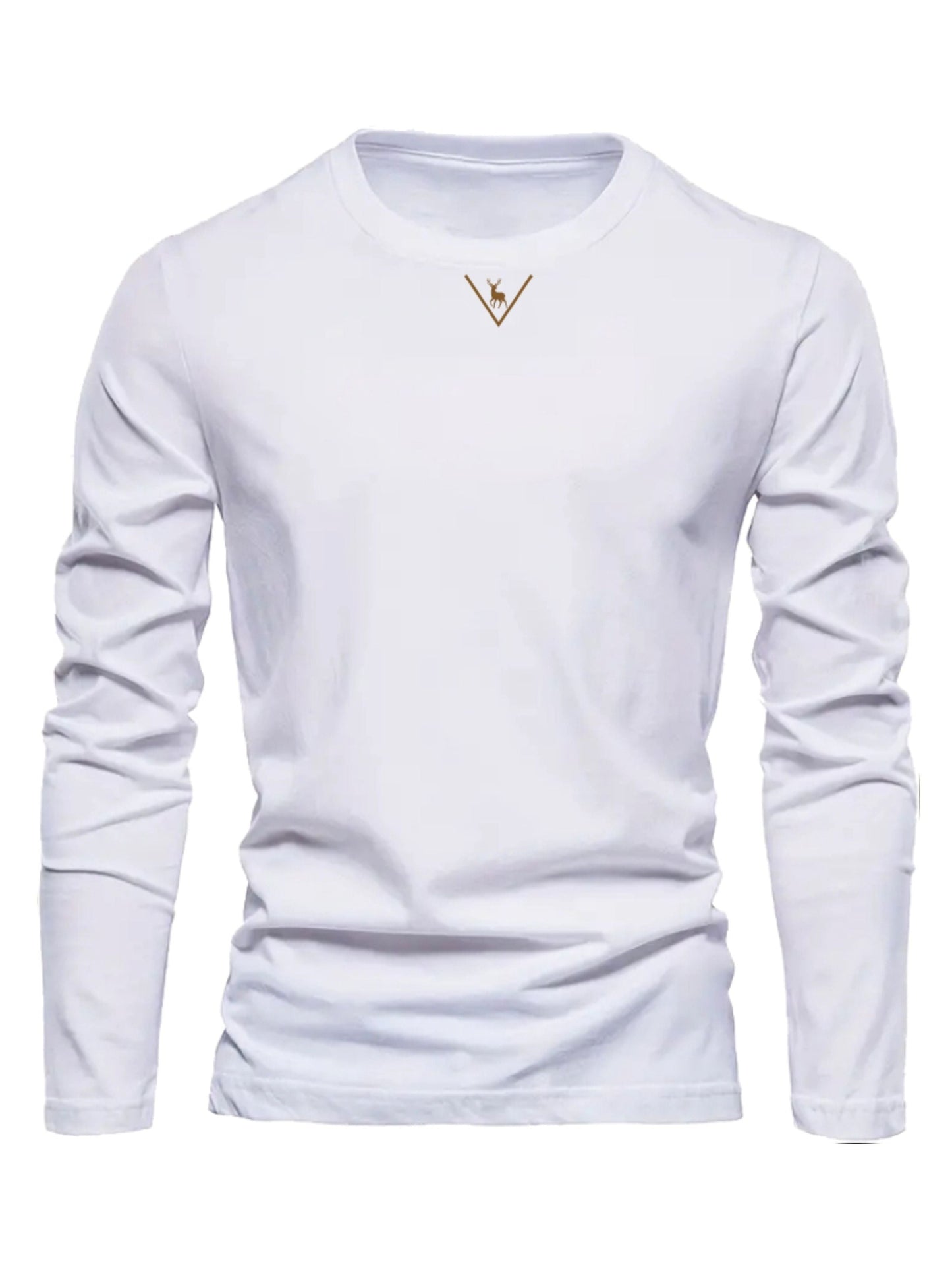 Herren Langarmshirt mit Rundhalsausschnitt und Hirsch-Logo, Freizeitshirt