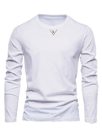 Herren Langarmshirt mit Rundhalsausschnitt und Hirsch-Logo, Freizeitshirt