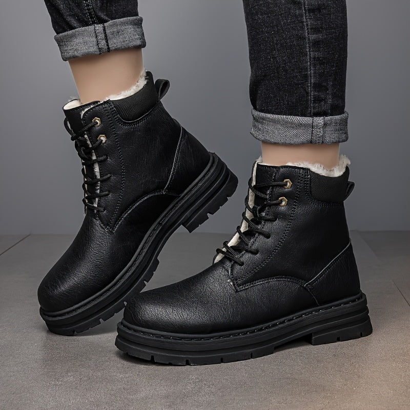 Warm gefütterte Schnürstiefeletten für Herren – Robuste Winterstiefel mit Profilsohle
