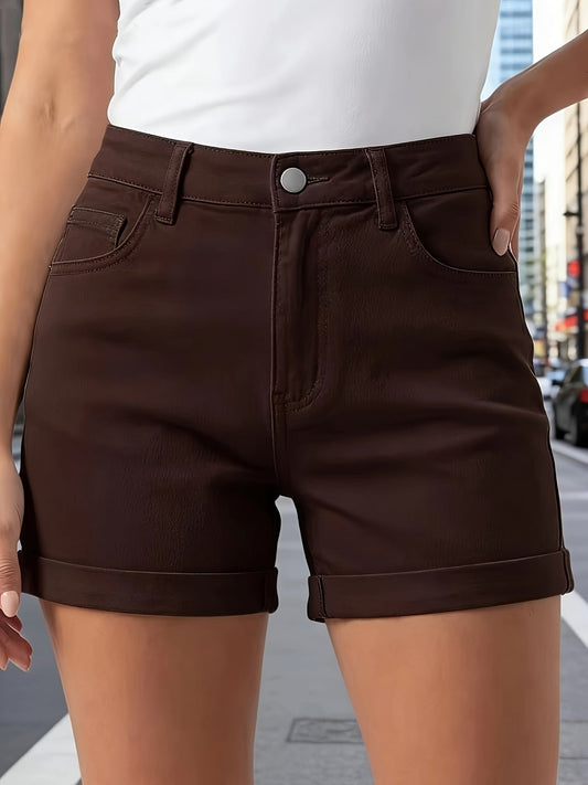 Damen High-Waist Jeansshorts mit Umschlag – Klassischer, vielseitiger Freizeitstil
