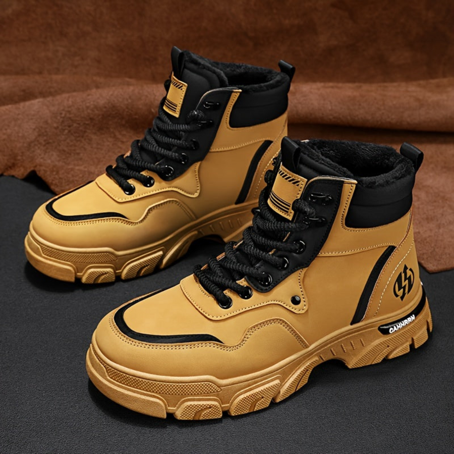 Unisex High-Top Sneaker-Stiefel mit Schnürung, kräftige Sohle, Schwarz/Grau