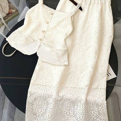 Damen Zweiteiler Set Spitzen Top und Midirock Elegant für Alltag und Feiern