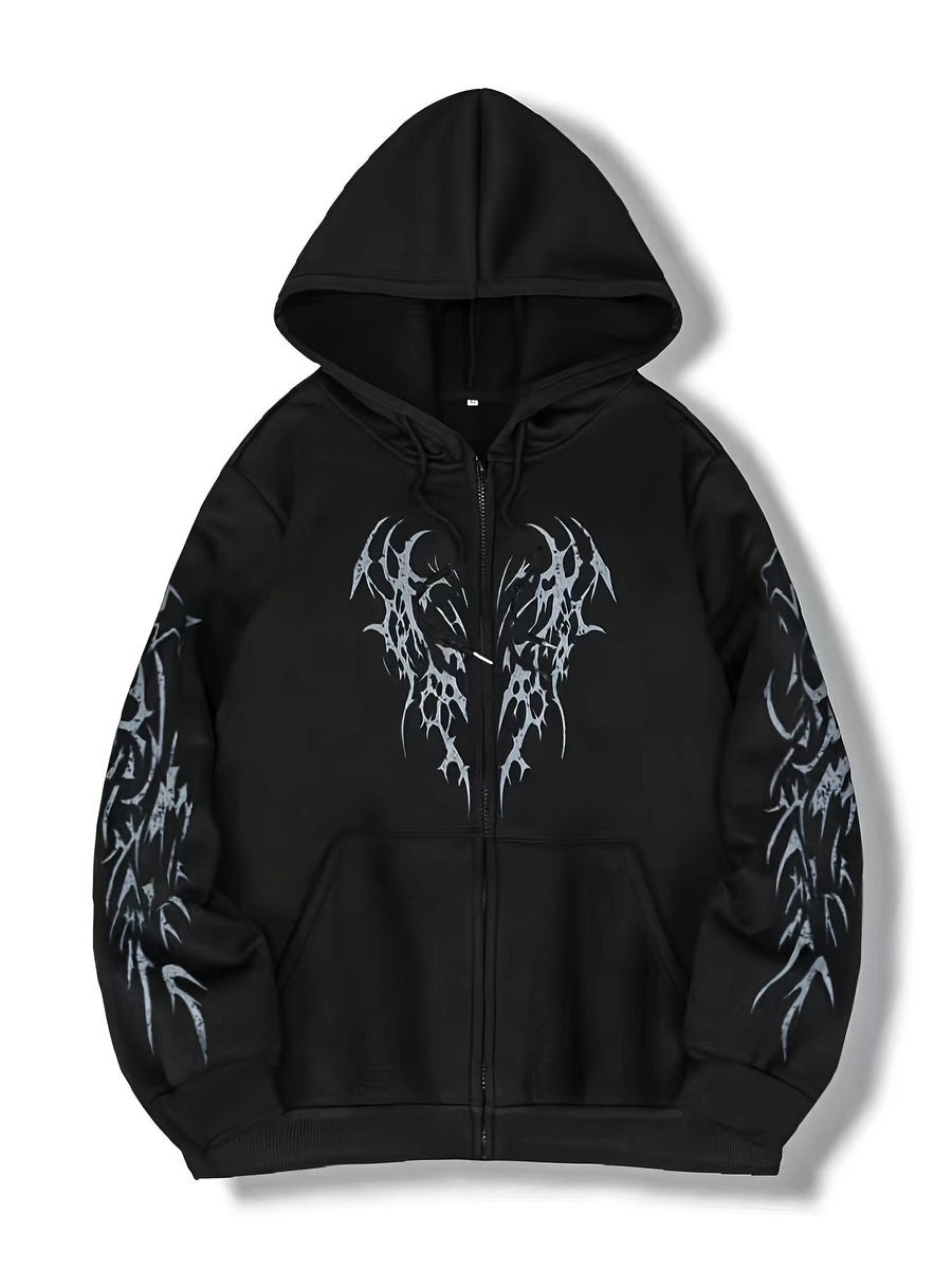 Hoodie mit Reißverschluss, Kapuze und Tribal-Flügel-Print für Unisex