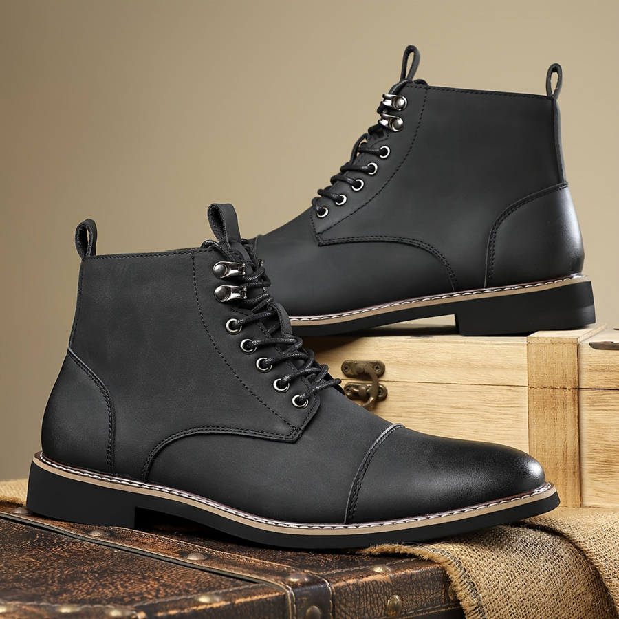 Herren Stiefeletten Braun mit Schnürung & Kappe Freizeit Stiefel