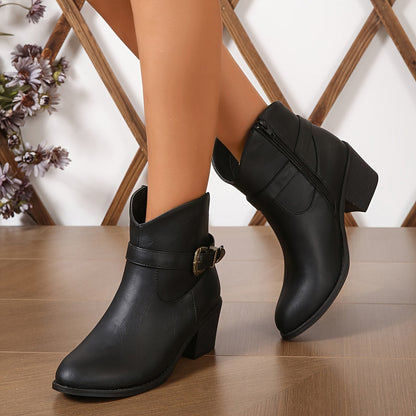 Damen Stiefelette mit Western-Schnalle & Blockabsatz, Braun