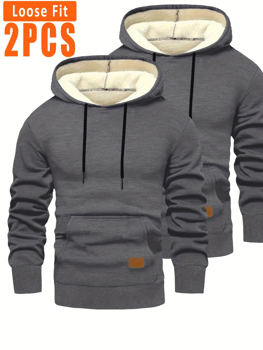 Herren Hoodie 2er Set gefüttert mit Kapuze Kängurutasche Schwarz Grau