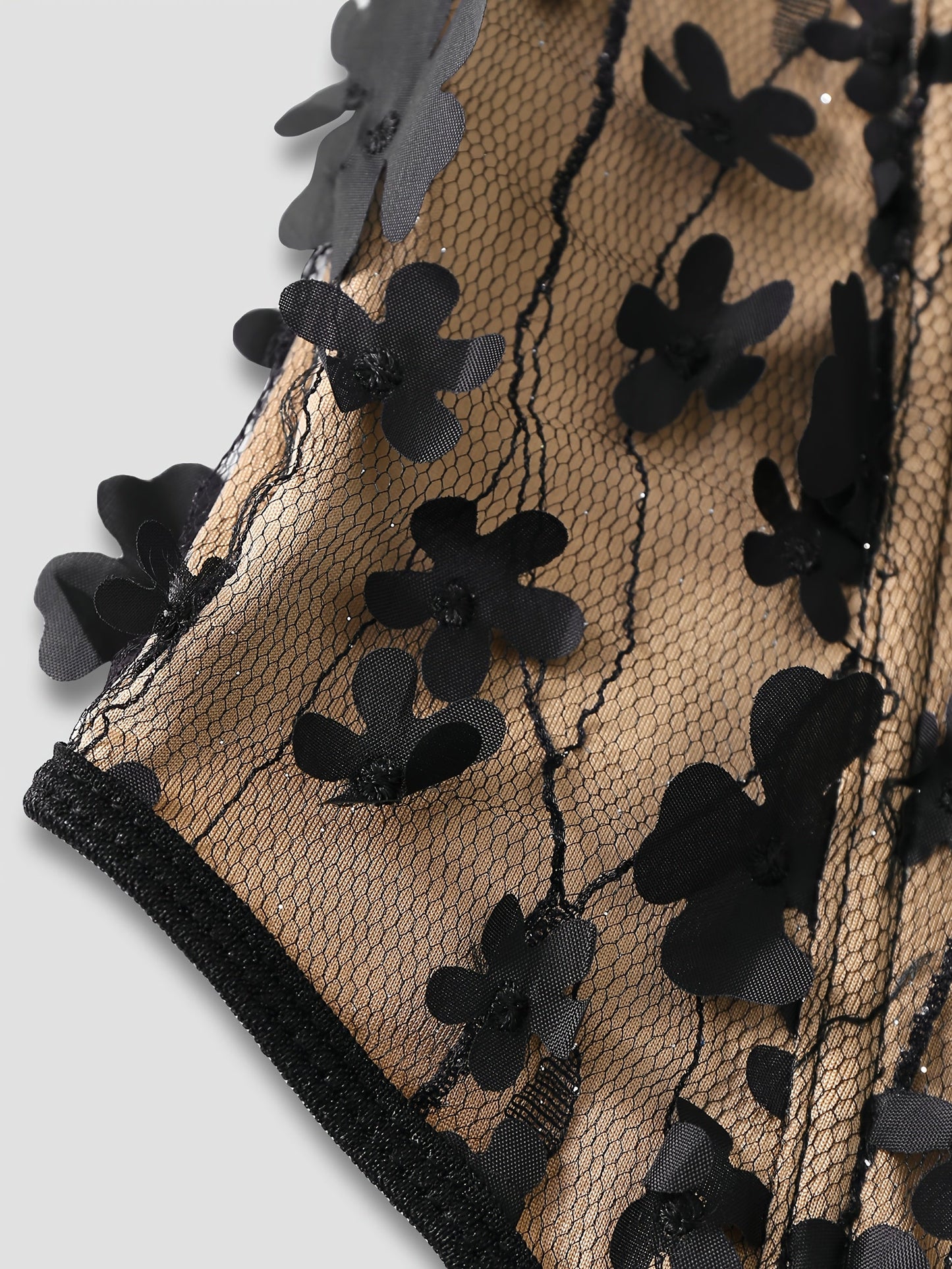 Damen Korsagen-Top mit 3D-Blumenstickerei und Herzausschnitt – Eleganter Party- und Abend-Look