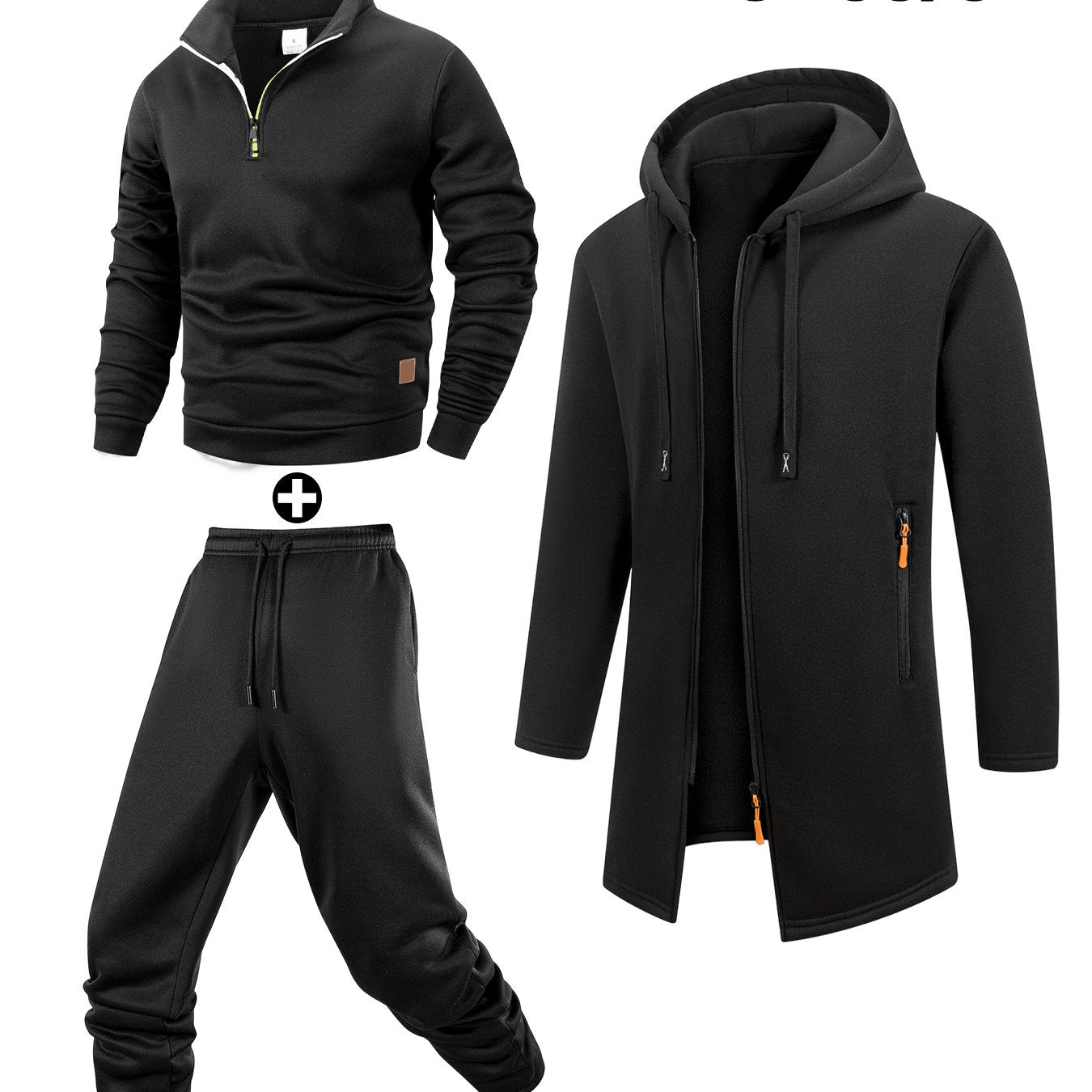 Herren 3-teiliger Trainingsanzug Set mit Kapuzenmantel, Pullover und Hose