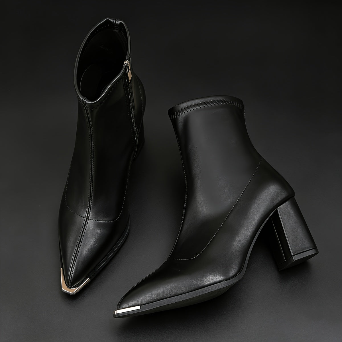Damen Stiefelette Spitz zulaufend Blockabsatz Reißverschluss