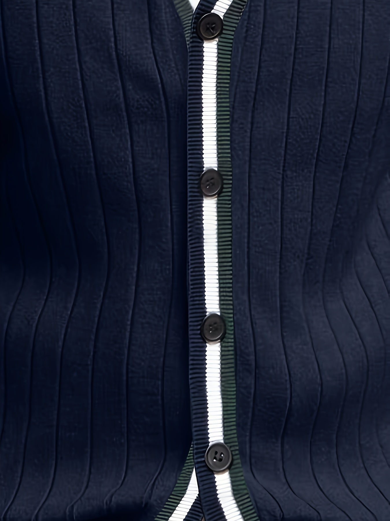 Herren Rippstrick Cardigan Marineblau mit V-Ausschnitt & Kontraststreifen