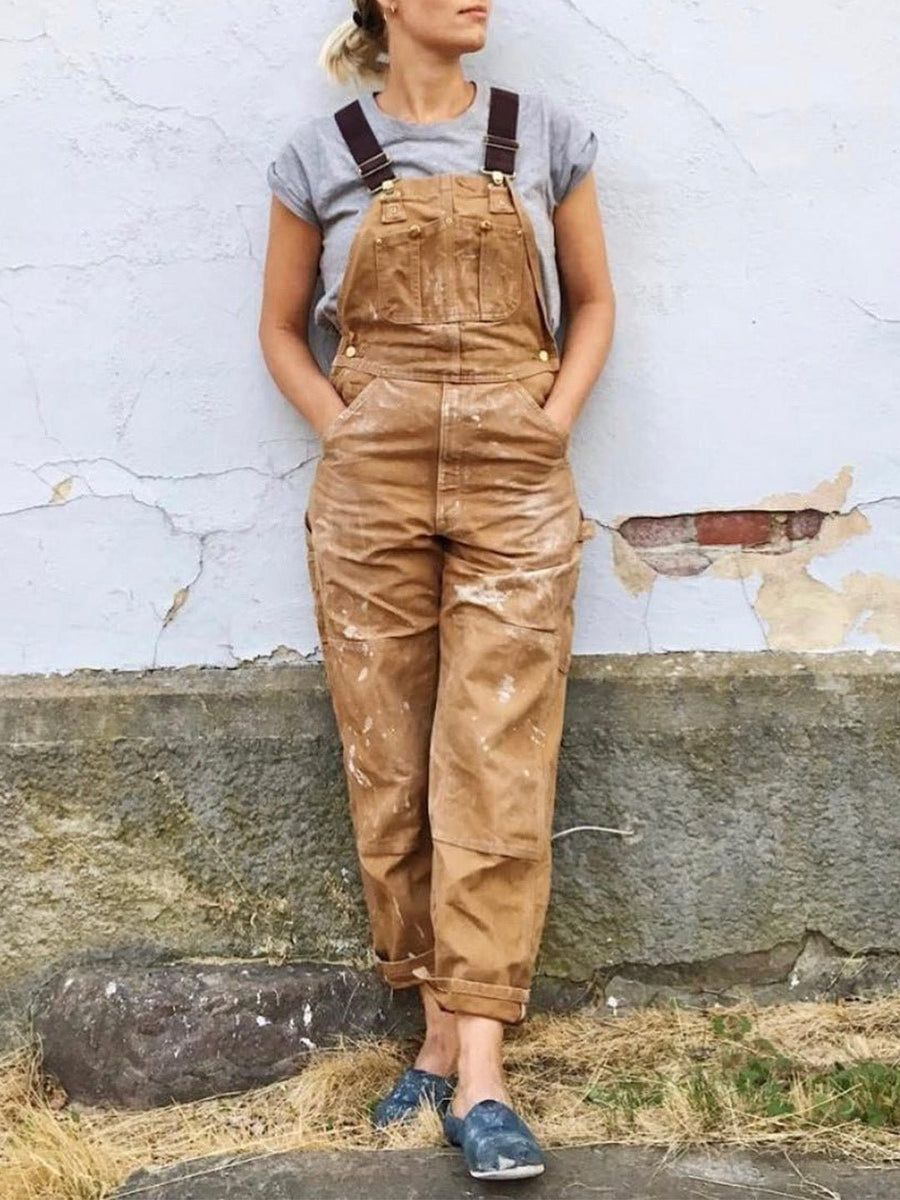 Arbeitslatzhose Unisex Canvas-Optik mit verstellbaren Trägern