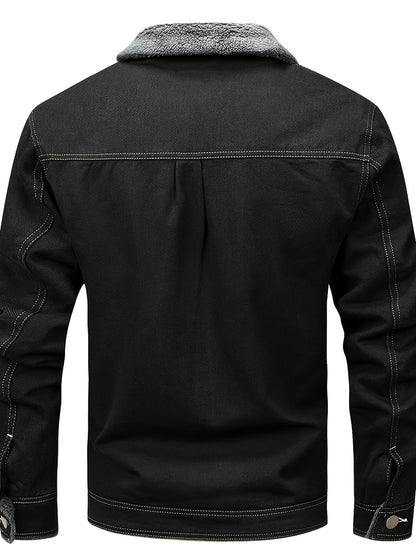 Herren Winterjacke Jeansoptik Warm Gefüttert Schwarze/Graue/Blaue Jacke mit Teddyfutter