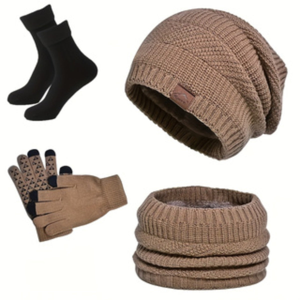 Winter Set 4-teilig Mütze Schal Handschuhe Socken gefüttert Strick warm