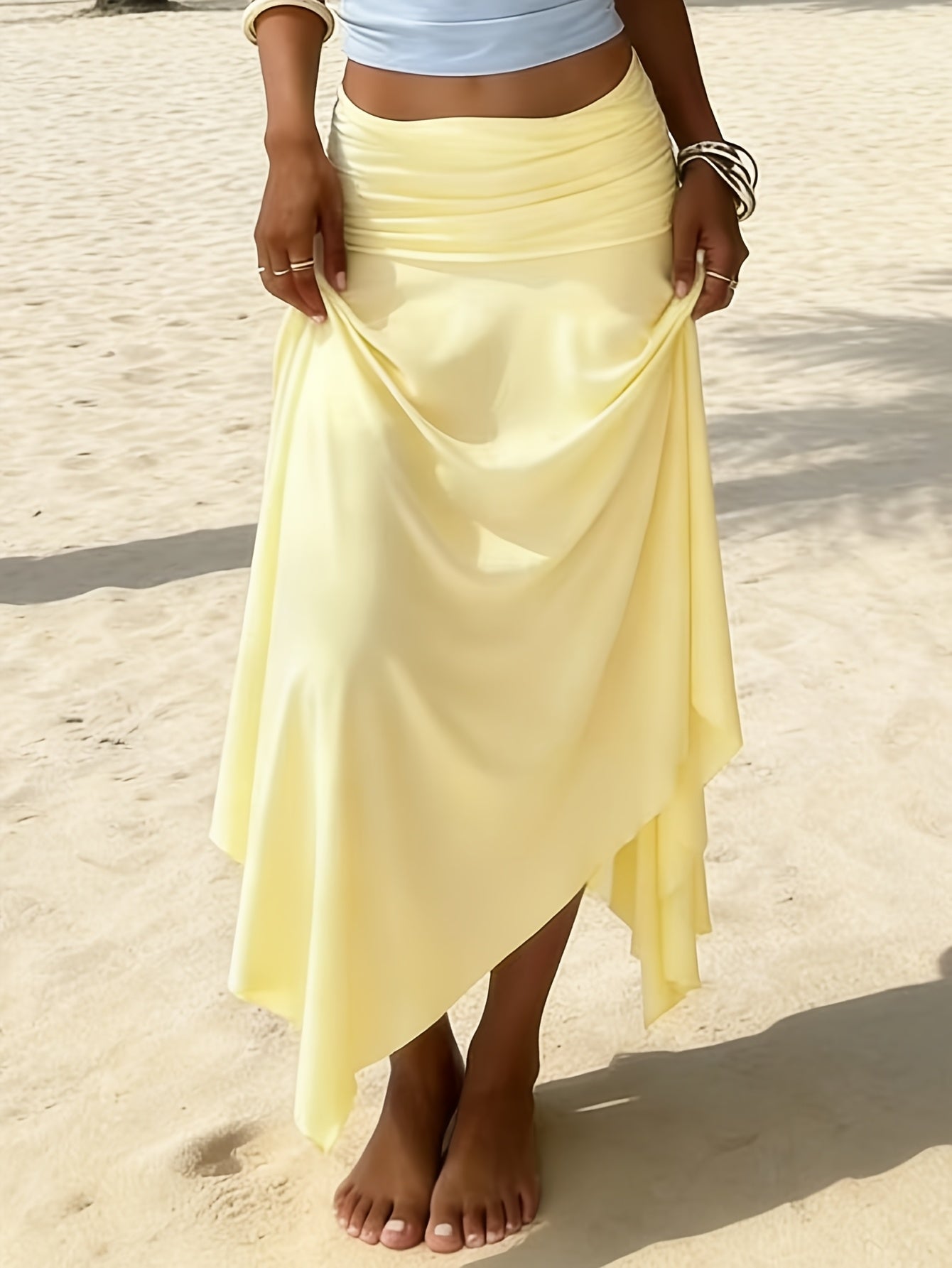 Damen Maxi-Strandrock mit asymmetrischem Volant-Saum, elegant-lässiger Urlaubsstil