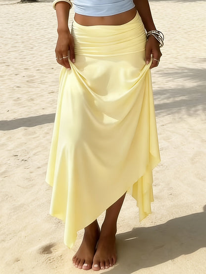 Damen Maxi-Strandrock mit asymmetrischem Volant-Saum, elegant-lässiger Urlaubsstil