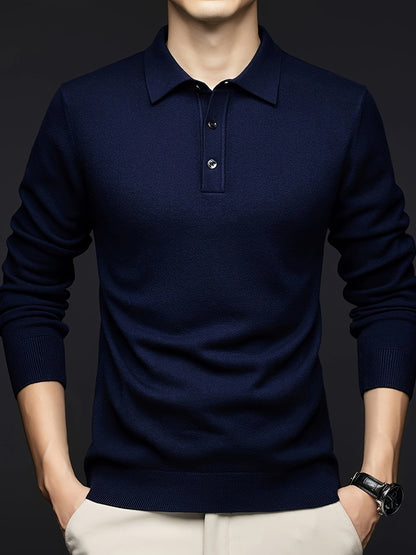 Herren Langarm Polohemd Strickpullover mit Knopfleiste