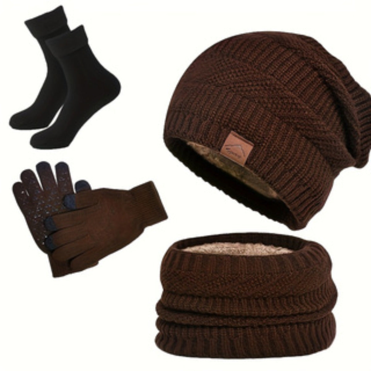 Winter Set 4-teilig Mütze Schal Handschuhe Socken gefüttert Strick warm