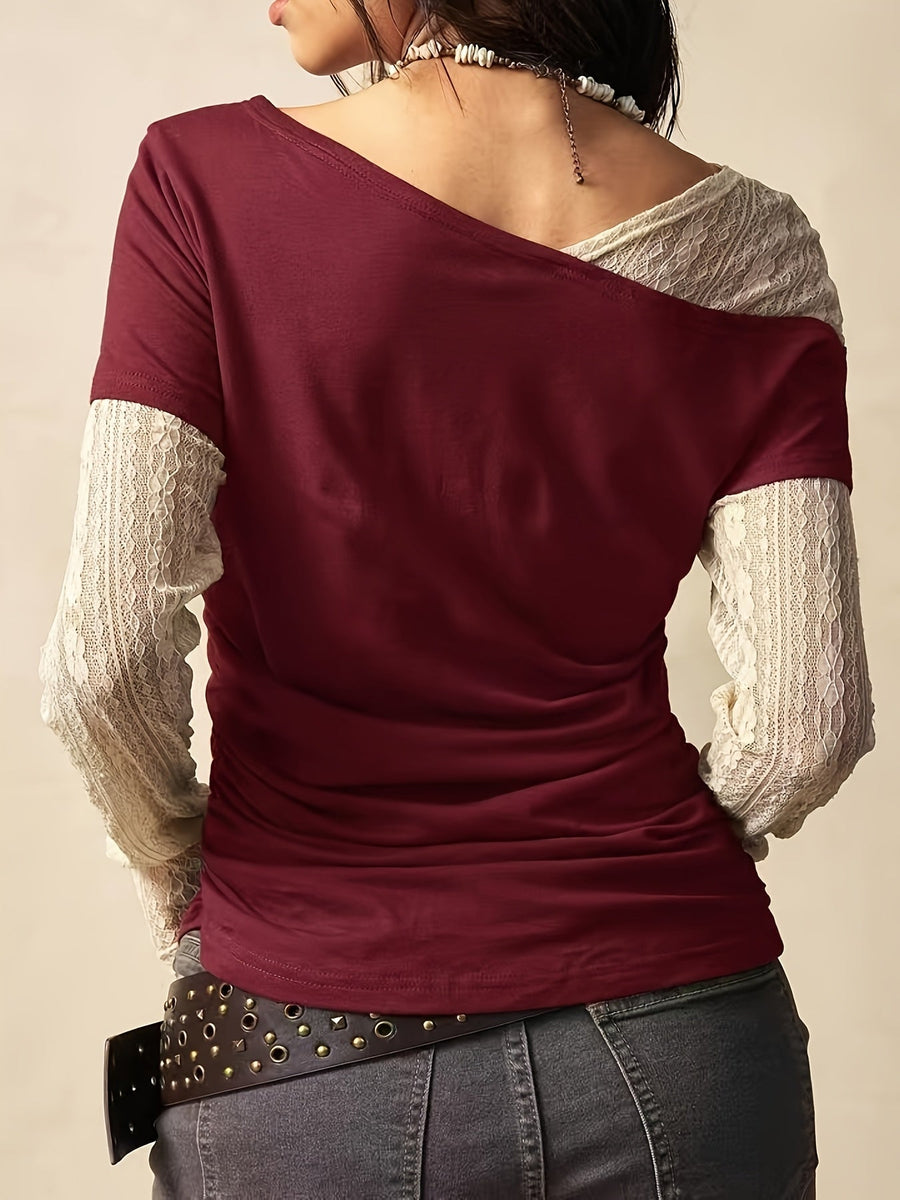 Damen Off-Shoulder T-Shirt mit Raffung und Druck, kurzärmlig