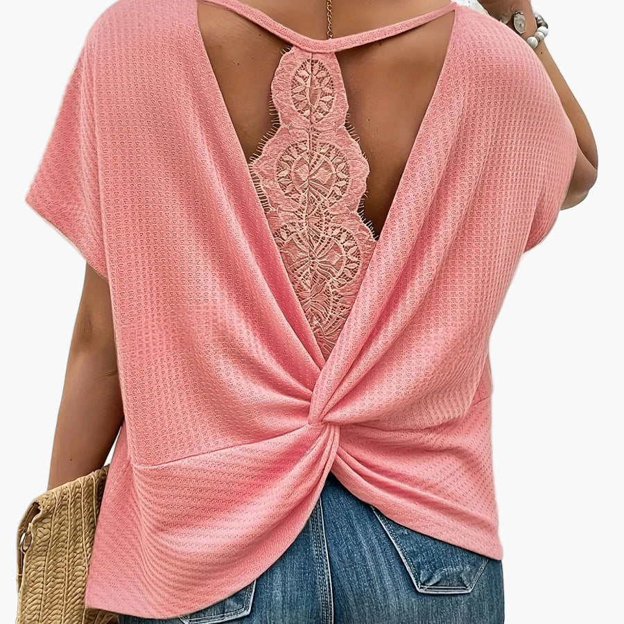 Damen Sommer Strickshirt Elegant Locker Freizeit Kurzarm