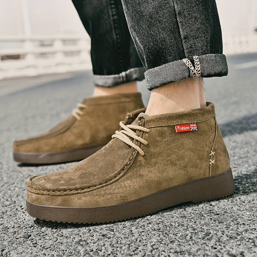 Herren Chukka Boots Mokassin Stil mit Profilsohle Schnürstiefeletten in Wildlederoptik