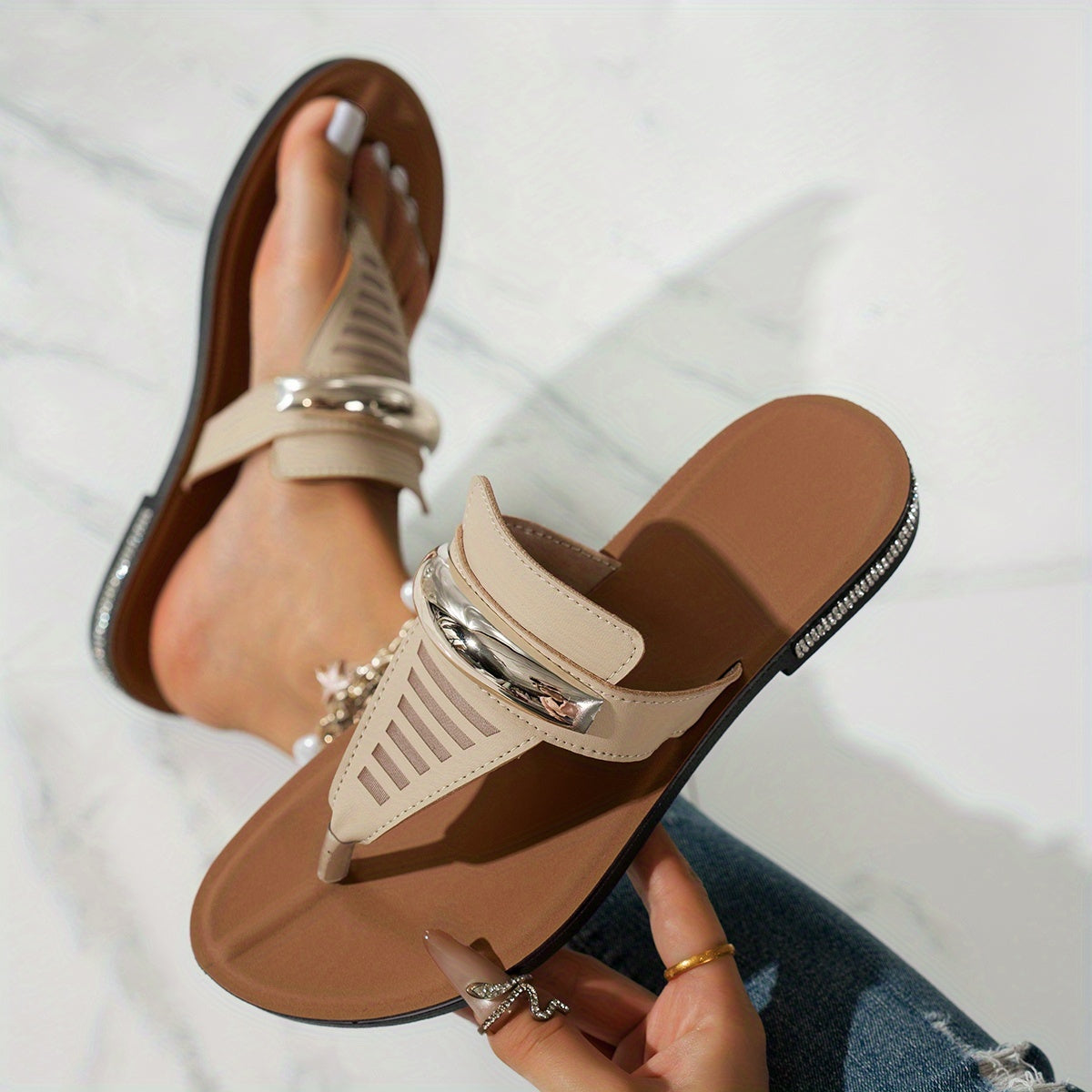 Damen T-Riemen Sandalen Elegant Stil für Strand & Freizeit