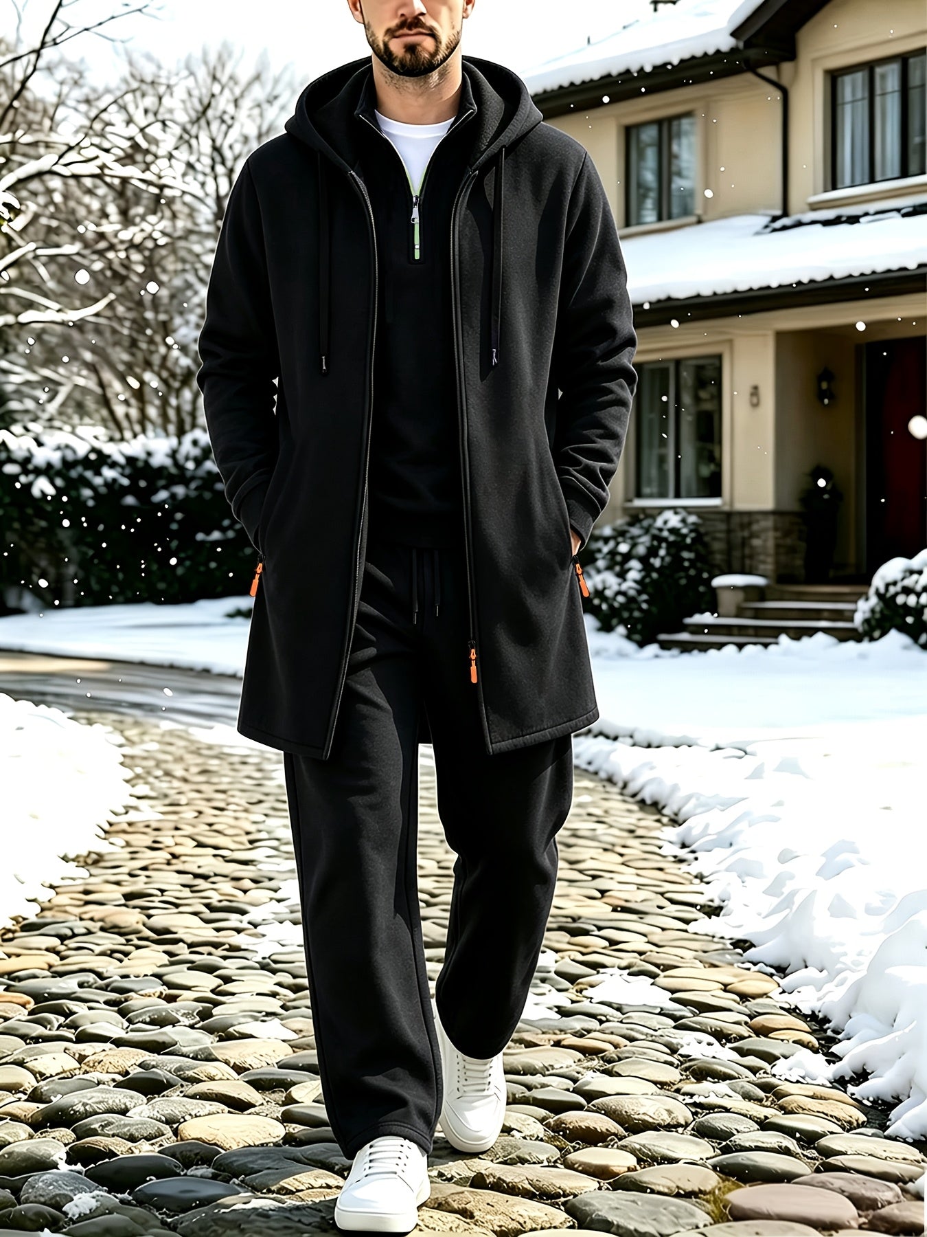 Herren 3-teiliger Trainingsanzug Set mit Kapuzenmantel, Pullover und Hose